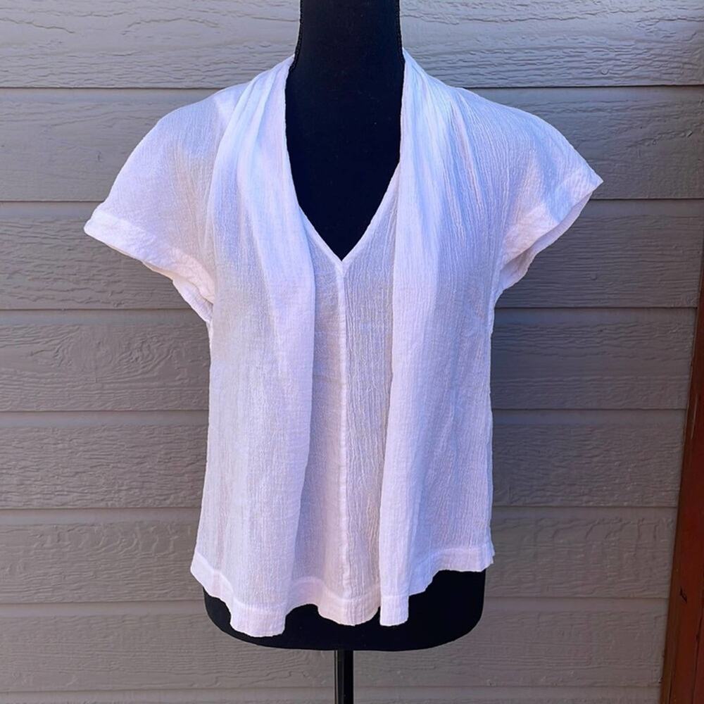 NWOT Svilu lightweight gauze wrap neck sheer white blouse women’s XS